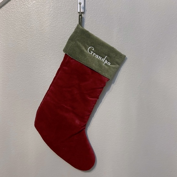 Pottery Barn Red & Green Christmas Holiday Stocking, Grandpa, size medium - Picture 1 of 9